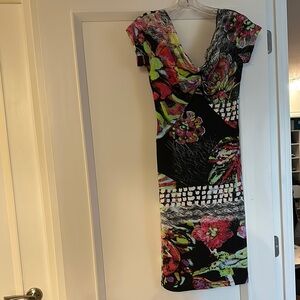 Roberto Cavalli Red and Green Ruched Sheath Dress